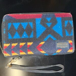 Pendleton Geometric Pattern Wristlet in Red, Blue, and Yellow